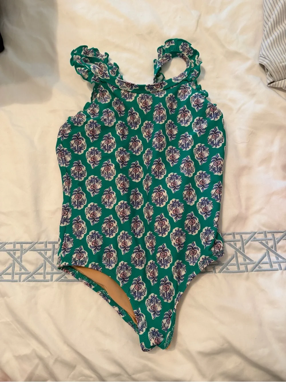 Crewcuts Teal-Trim Floral One-Piece